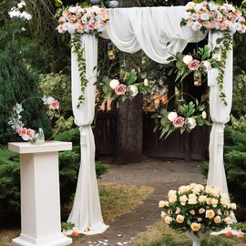 GUDELAK 12Pcs 12 Inch Metal Floral Hoop Centerpiece with Stand for Table, Metal Macrame Gold Wreath Ring with 12Pcs Holders Stands