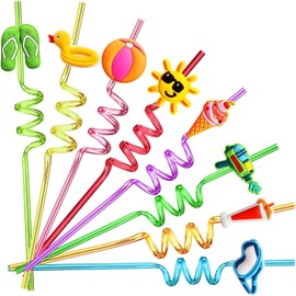 24 Pcs Beach Theme Reusable Shape Straws,Drink Straws Beach Balls Pool Summer Birthday Party Favors Decoration with 2pcs Cleaning Brushes