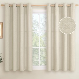 LAMIT Natural Linen Thermal Curtains for Bedroom, 54 inches Grommet Soft Thick Burlap Farmhouse Curtains Noise Reducing Light Filtering Drapes for Living Room/Farmhouse, 2 Panels, W52 x L54