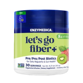 Enzymedica, Let’s Go Fiber+ Strawberry & Kiwi, Prebiotics & Probiotics, Postbiotic, Soluble Fiber for Gut Health, Regularity, Powder for Women, Sugar-Free, 30 Servings