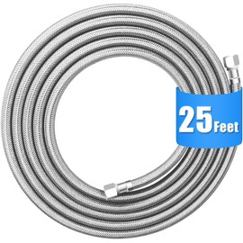 Refrigerator water line - 25 FT Premium Stainless Steel Braided Ice Maker Water Hose,Food grade PEX Inner Tube Fridge Water Line with 1/4" Fittings for Refrigerator Ice Maker