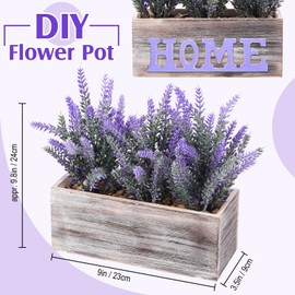 Giegxin 2 Pack Fake Lavender Flower Plant in Rustic Rectangular Wood Planter Box Artificial Potted Lavender Plant for Home Decor Wedding Indoor Faux Potted Herb Plant Greenery Arrangement Gifts