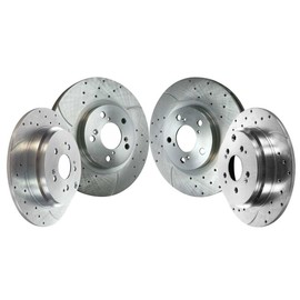 AutoShack Front and Rear Drilled Slotted Brake Rotors Silver Set of 4 Replacement for 2011-2014 Honda Odyssey 3.5L V6 FWD BRKPKG040183