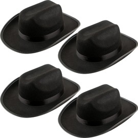 SGBETTER 4 Pack Kids Cowboy Hat Felt Western Cowboy Hat Wide Brim Cowgirl Hat for Boys Girls Cosplay Party Costume Accessory (Black)