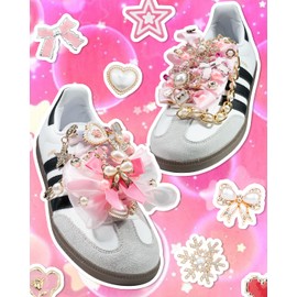 DoDoBeads 95 Pcs Pink Shoe Charms for Sneakers, Junk Socks Charms Kit with Satin & Lace Shoelaces, Pink Sneaker Charm for Women, Cute Shoelace Sock Charm for DIY Decoration