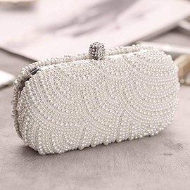 Hausdec Pearl Clutch Bags Women Purse Ladies Hand Bags Evening Bags for Wedding Pearl Fashion Clutch Bags - White