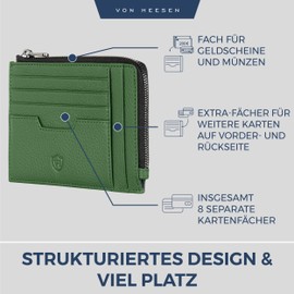 VON HEESEN Genuine Leather RFID Card Holder Made of Nappa Leather - 9 Compartments - Landscape Format Credit Card Holder for Men and Women, Green, 03