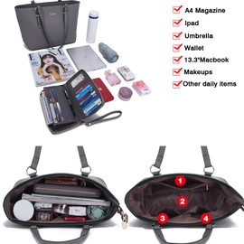 Purses for Women Faux Leather Medium Tote Satchel Handbags with Matching Wallet Purse Handbag set 2pcs ZiyeGrey