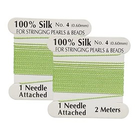 2 Pieces Silk Beading Cord Thread and Needle Size 4 Light Green Color
