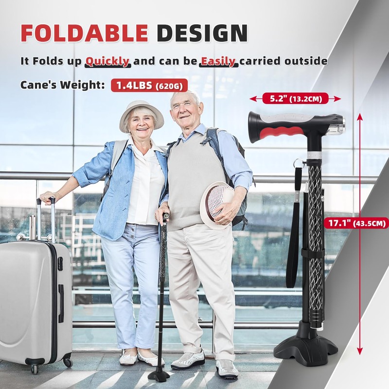 BigAlex Folding Walking Cane with Two Led Lights for Elderly