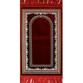 Modefa Islamic Turkish Velvet Prayer Rug Small Child Toddler Namaz Sajjadah Janamaz Vine Border (Red)