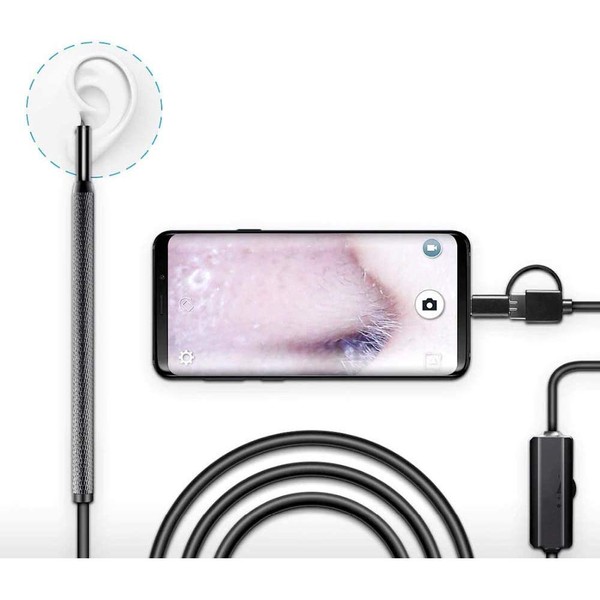 Eutuxia Ear Cleaning Endoscope with LED Light & Ear Wax Removal Tool. Suitable for Android, iOS, Tablet & Computer. Digital Ear Otoscope Inspection with Adjustable LEDs & Waterproof Cable Camera.