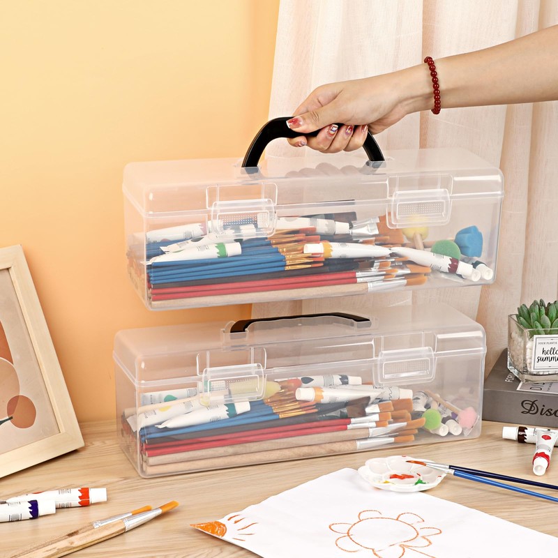 BTSKY 2 Pack Clear Plastic Painting Brush Container with Black