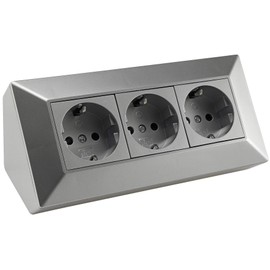 3-Way Table Corner Socket. 230 V 45° Angle, Pre-Wired for Kitchen and Workshop. Silver