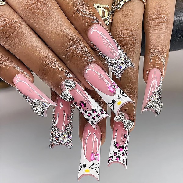 RTKHFZE Press on Nails Long Square Fake Nails French Tip