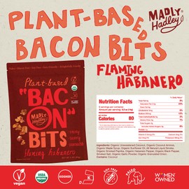 Madly Hadley Plant‑Based Bacon Bits, 2 packs - 6oz | Organic Coconut Vegan Bacon Snack | Topping for Salads, Pasta & Pizza | Gluten & Soy Free, Non-GMO, Vegetarian - Flaming Habanero
