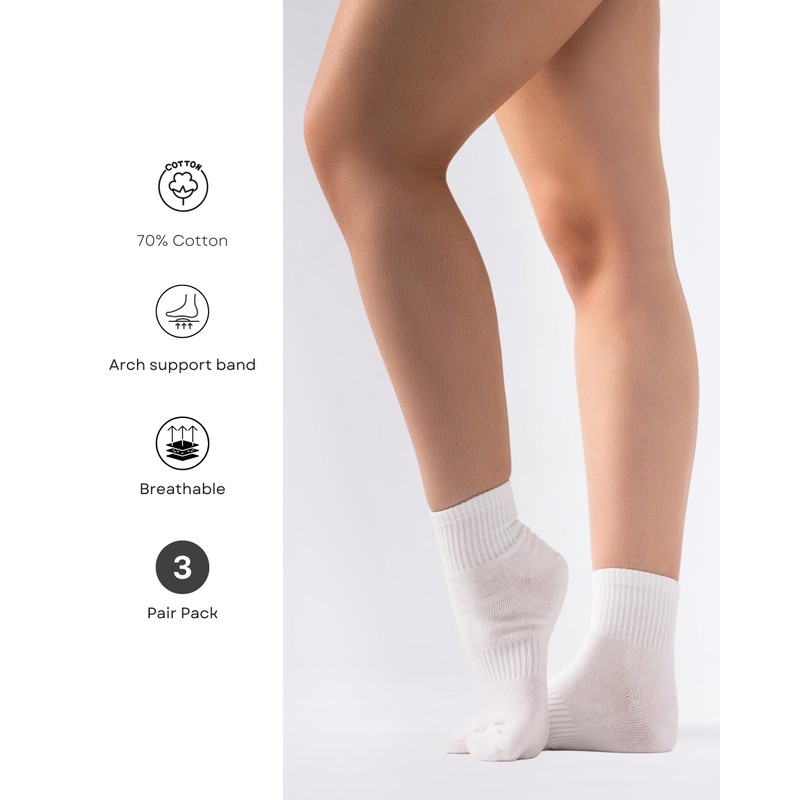 SLKY 3 Pairs Womens Quarter Ankle Cotton Socks - 3x