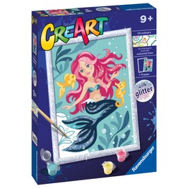 Ravensburger CreArt: Sirenetta – Dipingere con i Numeri per Bambini 9+ Anni, Kit Pittura con Tavole, Cornice con Brillantini, Pennello e Colori Inclusi, 18 x 24 cm, Idee Regalo