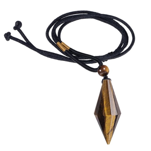 Nupuyai Adjustable Crystal Stone Points Pendant Necklace for Women Men Healing Faceted Crystal Pendant Quartz Pendulum for Divination Meditation, Tiger's Eye Stone