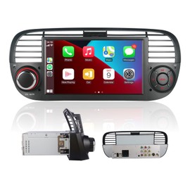 Car Stereo Compatible with Wireless Carplay/Android Auto for Fiat 500 2007-2015 with High Power Output IPS Touch Screen/Bluetooth/Mirror Link/FM/AM/USB (Black)