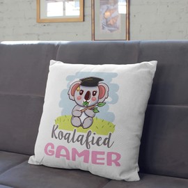 MUGFFINS GAMER woman Cushion Padding included - in English - Koalafied - Funny gift - Pillow: cover and filling 15.7x15.7 inches
