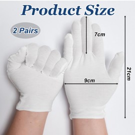 Fizzix White Gloves, 2 Pairs Cotton Gloves for Dry Hands, Inspection, and Costume, Soft and Breathable, Reusable and Washable for Comfortable Daily Use