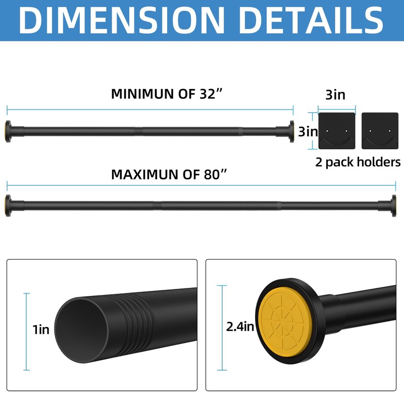 CorkLatta Matte Black Shower Curtain Rod,1 Inch Diameter Stainless Steel