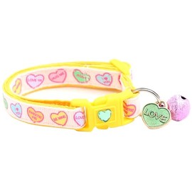 Valentines Day Cat Collar with Bell | Safety Breakaway Collar | Adjustable Large Size or Kitten Collar (Pastel Conversation Hearts, Small(10lbs & Less))