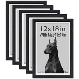 VCK 12x18 Picture Frame 5 Pack, Natural Wood Grain Black Oak & HD Glass, Display 11x17 Poster with Mat or 12x18 without Mat, Wall Hanging