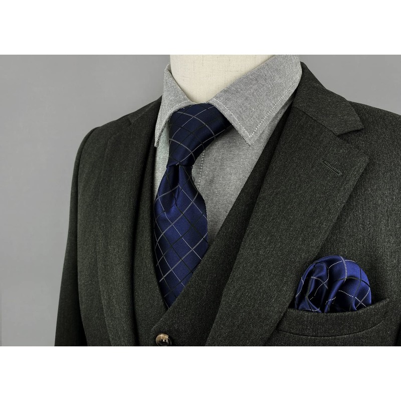 [S&W SHLAX&WING] Men's Suit Checkered Tie Set Dark Blue White