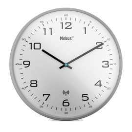 Mebus Radio Controlled Wall Clock 30 cm Silent Grey Frame White Dial Model 13081 - Modern and Silent Grey