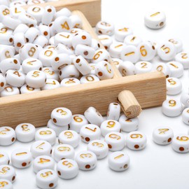 DAHI 800 Pieces Number Beads for Threading Mix 0-9 Round 7 mm Round Beads for DIY Jewellery and DIY Projects (4 x 7 Gold-White)