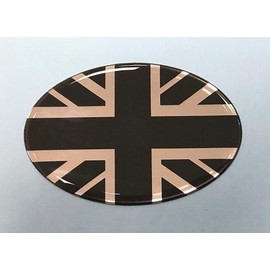 UNION JACK FLAG Oval 72mm x 48mm Sticker/Decal - CHROME/BLACK - GLOSS DOMED GEL