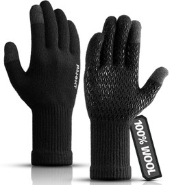 Rahhint Merino Wool Thermal Gloves Men Women Touchscreen Winter Gloves Warm Non-Slip Knitted Gloves with Nap Lining for Running Cycling Driving Work Outdoor Gift, black