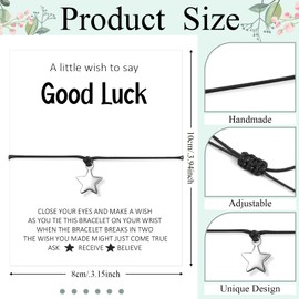 Otuuz 6 Pcs Good Luck Gifts Adjustable Unisex Wish Bracelets with Black Rope Lucky Charm Cards for Teacher (Classic Style)