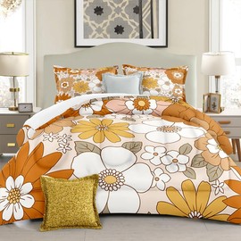Suklly Orange Daisy Comforter Set Full Spring Floral 3 Pieces Microfiber Bedding Quilt for Girls Teens