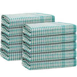 Casabella Wonderdry Tea Towels - 100% Cotton Kitchen Towels 50x70 cm Pack of 10 Cleaning Cloth, Highly Absorbent & Thick, Dish Cloths for washing up - Green Tea Towels