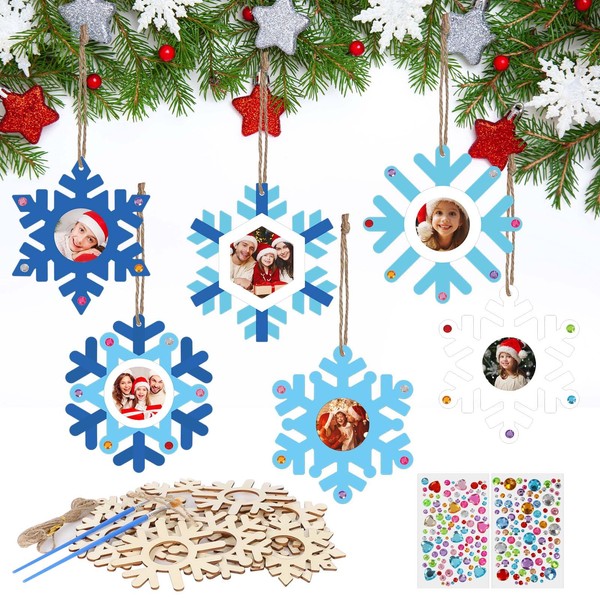 DKINY 12PCS Christmas Craft Kit for Kids, Wooden Snowflake Photo Frame Craft Kit, DIY Xmas Snowflake Arts and Crafts for Toddlers Boys Girls Christmas Gifts & Presents Xmas Party Activities