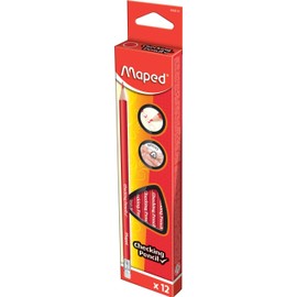 Maped Red Checking Triangular Graphite Pencils – Variety for Comfortable Writing – Smooth, Durable, Latex-Free – Red Checking Pack of 12