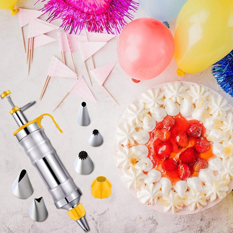 Dessert Decorating Syringe, Stainless Steel Dessert Syringe Kit Baking Tools,