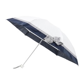 Moonbat 22-084-11847-02 Lamban on Blue Parasol, Folding Umbrella, For Both Sunny and Rainy Weather, First Class Light Shield, Heat Insulation, UV Bijou Ribbon, Off White