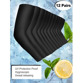 Bememo Mangas de protección UV unisex, mangas largas para brazos, mangas de enfriamiento para exteriores (negro, 12 pares), Negro, 12 Pares