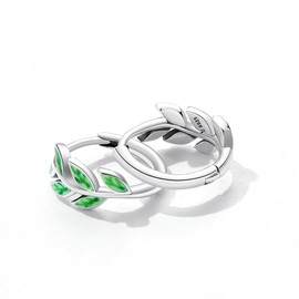 HolaJune Sterling Silver Leaf Huggie Hoop Earrings Green Leaf Hypoallergenic Lightweight Hoop Earrings Jewelry Gifts for Women