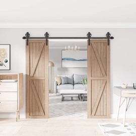 WINSOON 9FT Wood Double Sliding Barn Door Hardware Basic Black Big Spoke Wheel Roller Kit，5-18FT for Choose