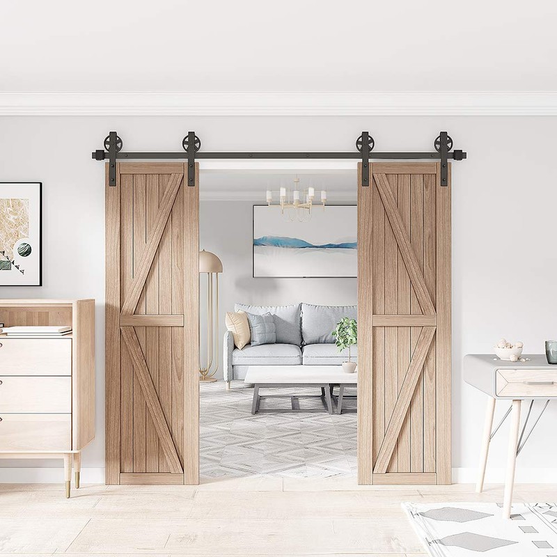 WINSOON 9FT Wood Double Sliding Barn Door Hardware Basic Black