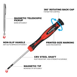 HAUTMEC 11-PCS Precision Screwdriver Set with Telescoping Magnetic Pickup, Phillips, Flat, Torx, Pouch, Chrome Vanadium Steel Shaft Magnetic Small Screwdriver Set for Eyeglass, Watch, Laptop, Phone