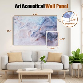 QUEENLINK 8 Pack Art Acoustic Panels, 48" x 32" Soundproof Wall Panels, Decorative Sound Absorbing Panels, Sound Dampening Panels, Acoustic Treatment for Recording Studio, Home, Office - Blue Hush