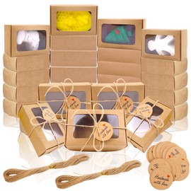 BZIDII 35Pcs Soap Boxes for Homemade Soap and tags,3.54 X 2.36 X 1.18 Inch Soap Boxes with Window,Bar Soap Packaging Kraft Box Supplies（Brown）