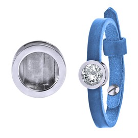 Quiges Soft Italian Cowhide Leather Bracelet Azure Blue 17-20 cm Adjustable with Stainless Steel Adjustment Clasp for 12 mm Mini Coin Holder, Leather