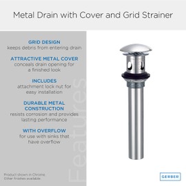 Gerber Plumbing Metal Grid Drain Strainer Assembly with Cover and Grid Strainer